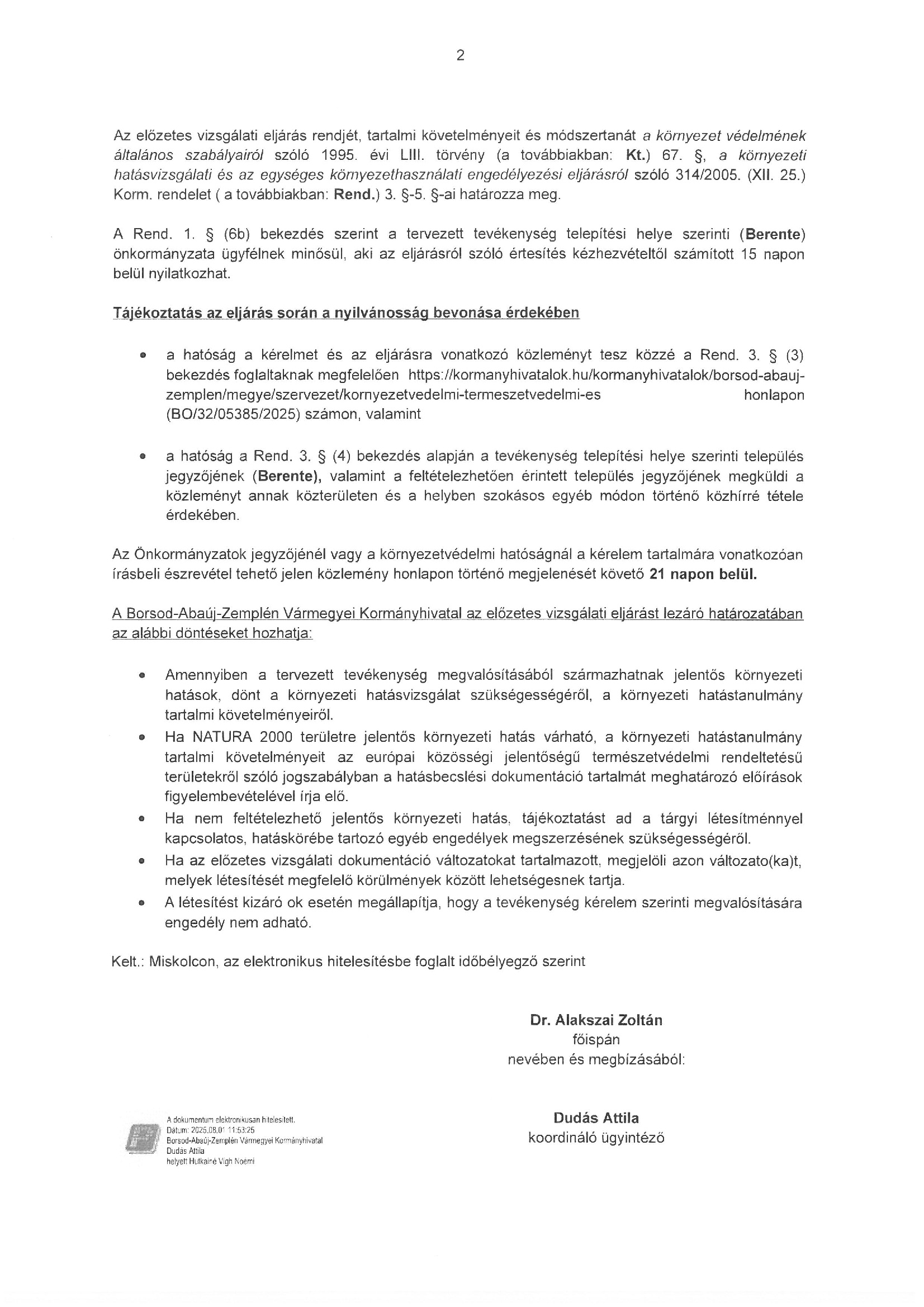 Borsod-Abaúj-Zemplén Vármegyei Kormányhivatal közleménye