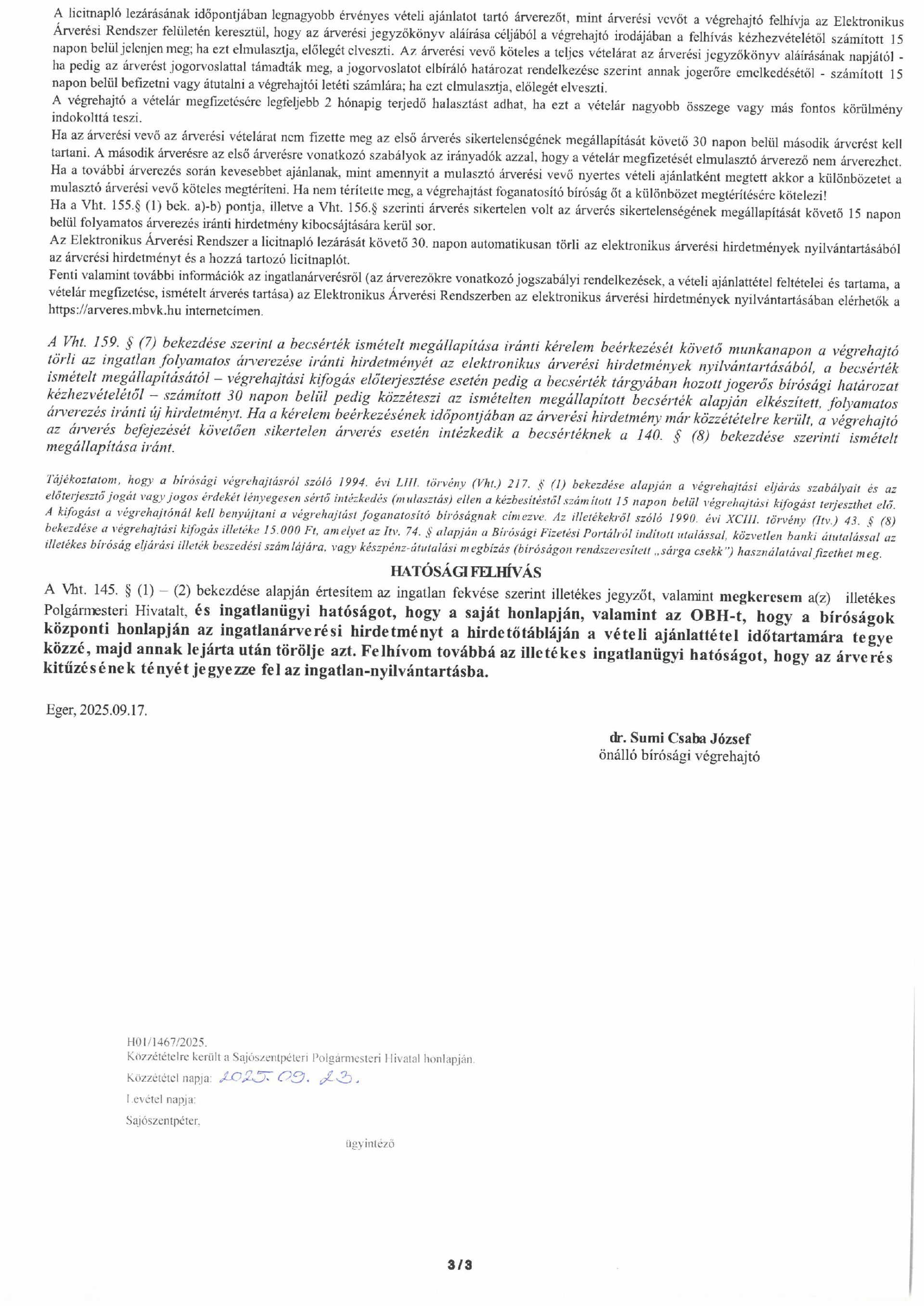 Ingatlanárverési hirdetmény - 196.V.1047/2019/200